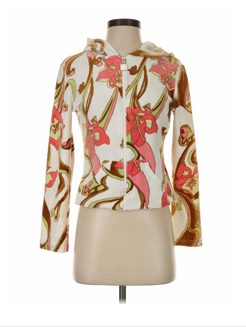 Y2K Nilla Shields Floral Zip Hoodie S Tropical Crop Jacket